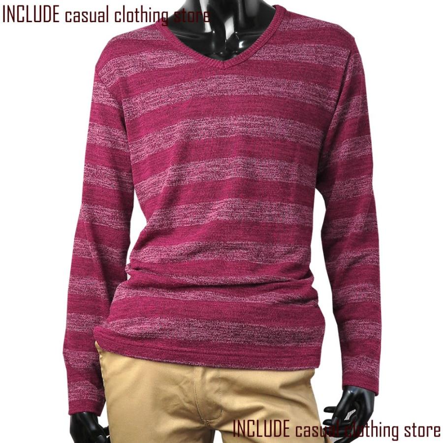 Vネック 長袖ニット ボーダー セーター ニット メンズ |  | 02