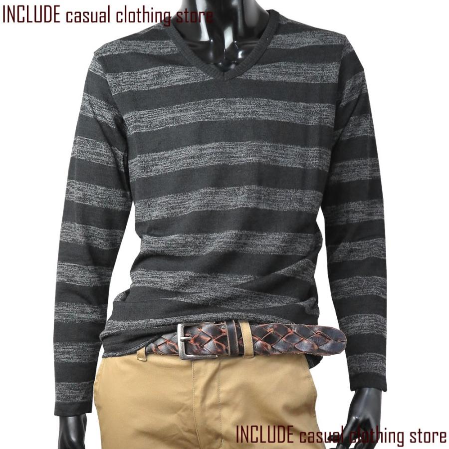 Vネック 長袖ニット ボーダー セーター ニット メンズ |  | 03