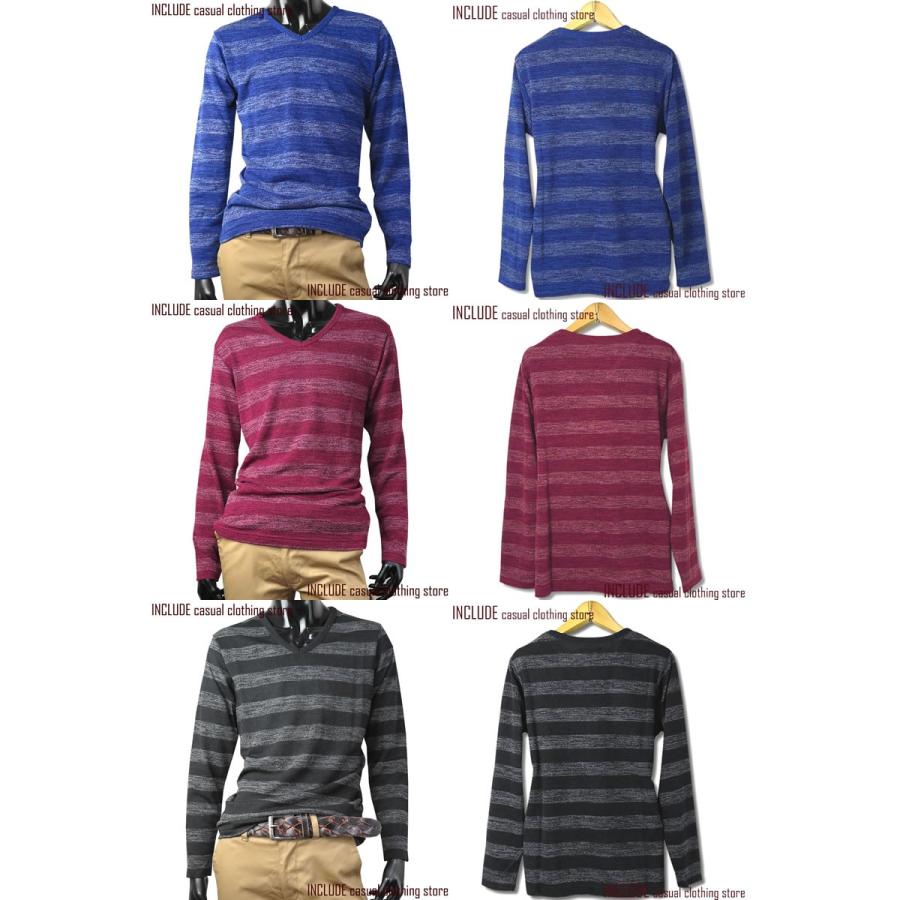 Vネック 長袖ニット ボーダー セーター ニット メンズ |  | 04