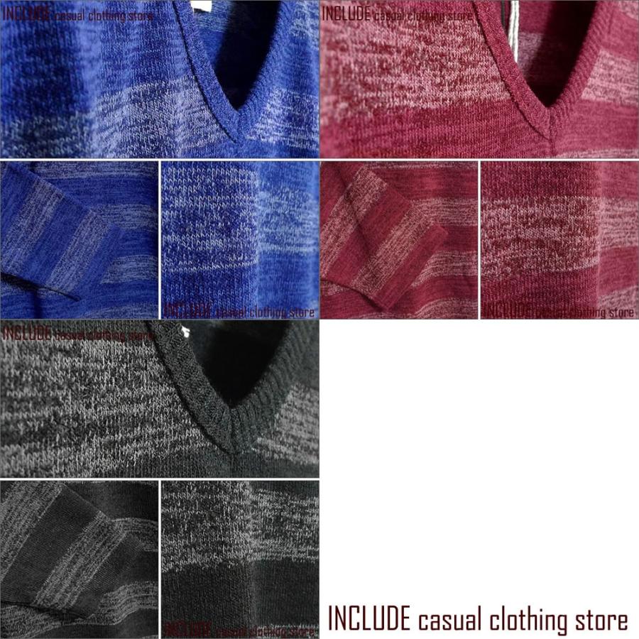 Vネック 長袖ニット ボーダー セーター ニット メンズ |  | 05