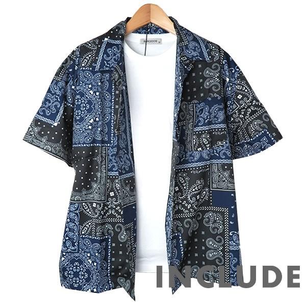 半袖シャツ 開襟シャツ 総柄 ストライプ ペイズリー柄  オープンカラー オーバーサイズ ルーズ 夏服 夏 韓国ファッション メ |  | 04