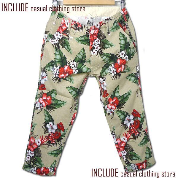 花柄 大柄 総柄 テーパード フラワー リゾート クロップドパンツ メンズ　南国 アロハ |  | 03