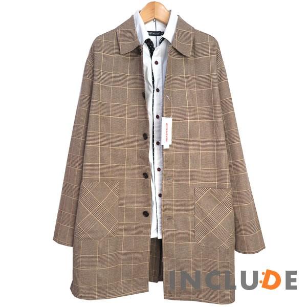 チェック 千鳥柄 薄手 綿 麻 リネン コート ステンカラーコート メンズコート ショップコート シャツコート ビジネス メンズ |  | 01