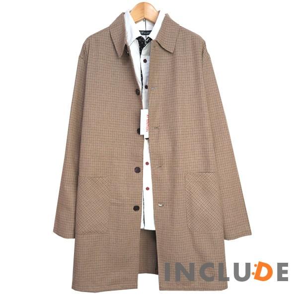 チェック 千鳥柄 薄手 綿 麻 リネン コート ステンカラーコート メンズコート ショップコート シャツコート ビジネス メンズ |  | 02