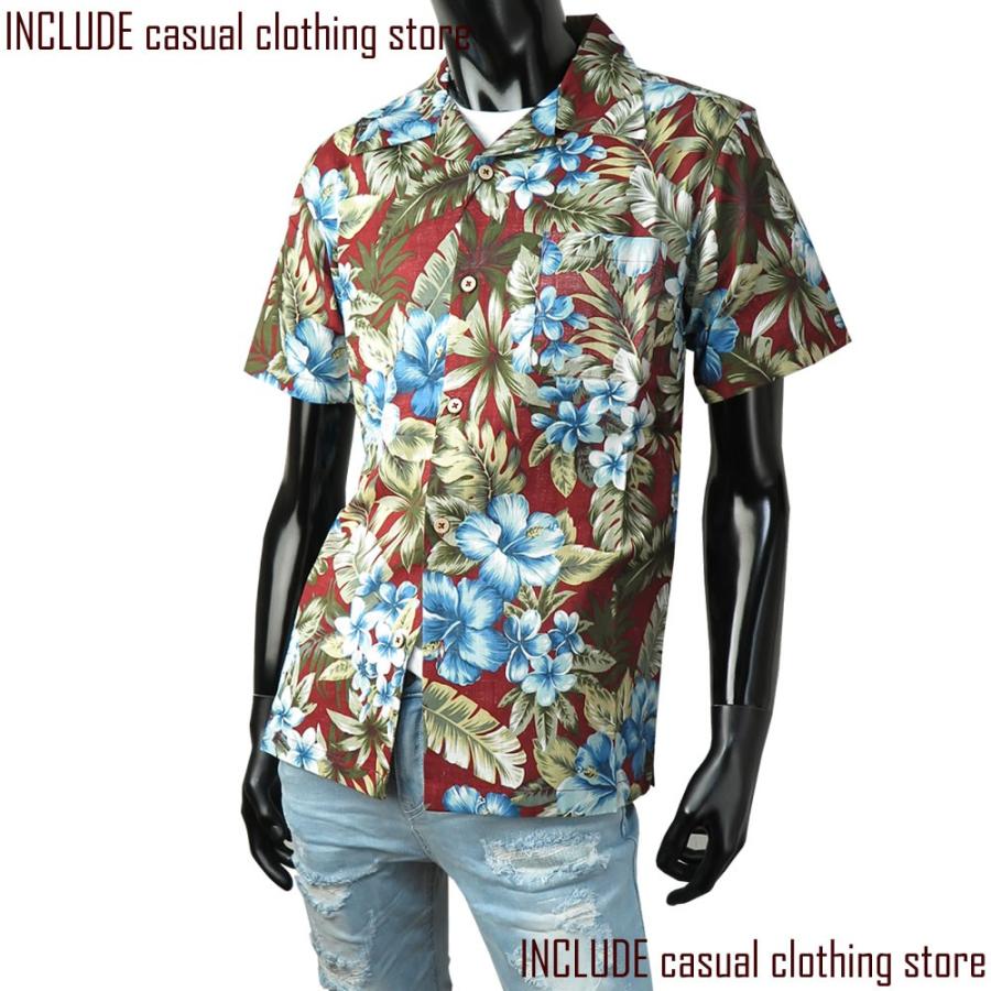 ハイビスカス 花柄 半袖 開襟シャツ アロハシャツ クールビズ 夏シャツ メンズ 春夏 |  | 01