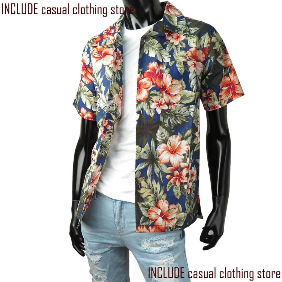 ハイビスカス 花柄 半袖 開襟シャツ アロハシャツ クールビズ 夏シャツ メンズ 春夏 |  | 02