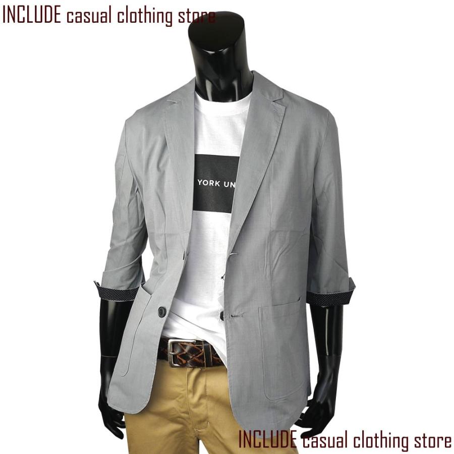 7分袖 シャンブレー クールビズ テーラード ジャケット ２ボタン シングル ジャケット |  | 01