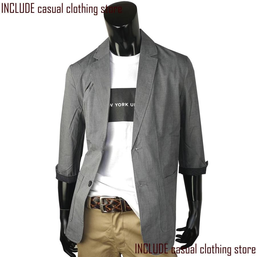 7分袖 シャンブレー クールビズ テーラード ジャケット ２ボタン シングル ジャケット |  | 02