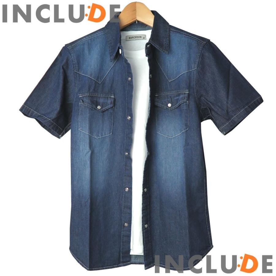クリックポスト 送料無料 デニムシャツ ウエスタンシャツ ビンテージデニム コットン ダンガリーシャツ ヴィンテージ加工 |  | 01