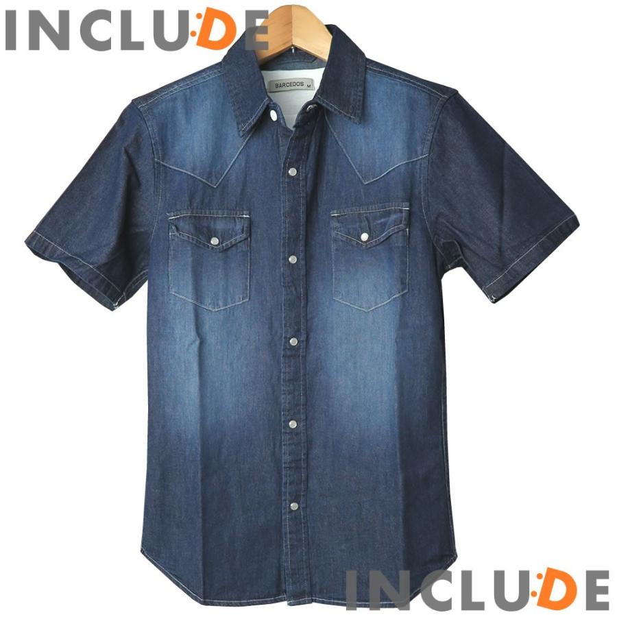 クリックポスト 送料無料 デニムシャツ ウエスタンシャツ ビンテージデニム コットン ダンガリーシャツ ヴィンテージ加工 |  | 02