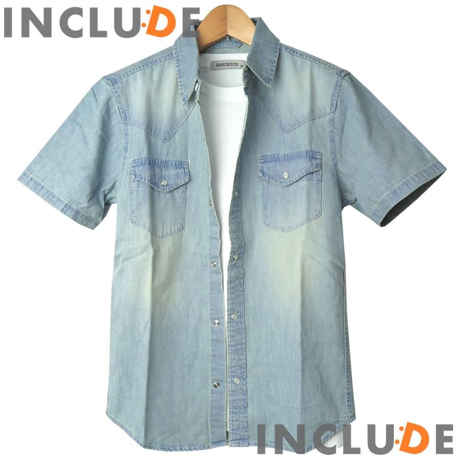 クリックポスト 送料無料 デニムシャツ ウエスタンシャツ ビンテージデニム コットン ダンガリーシャツ ヴィンテージ加工 |  | 04