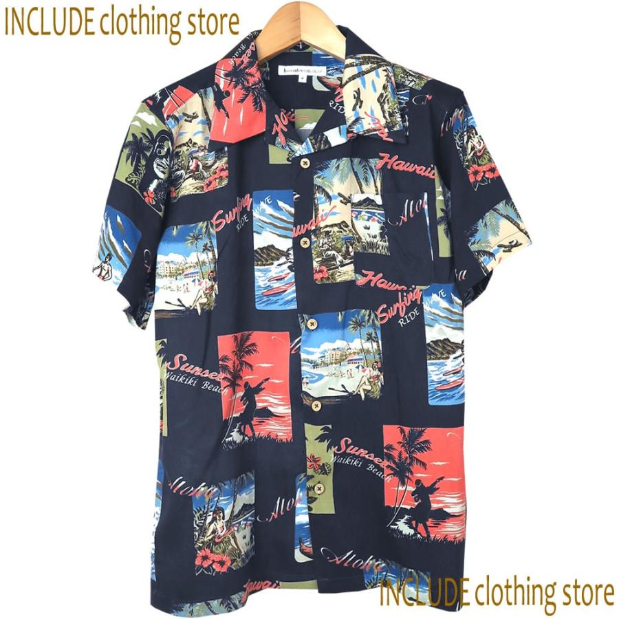 クロネコＤＭ便 送料無料 イラスト フォト 総柄 サーフ ポートレート 半袖 開襟シャツ アロハシャツ クールビズ 夏シャツ メ |  | 01