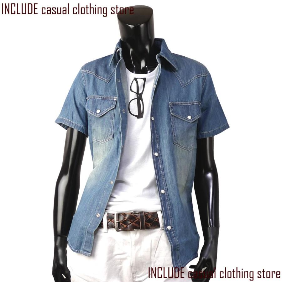 半袖シャツ デニムシャツ 半袖デニム ウエスタン シャツ メンズ |  | 01