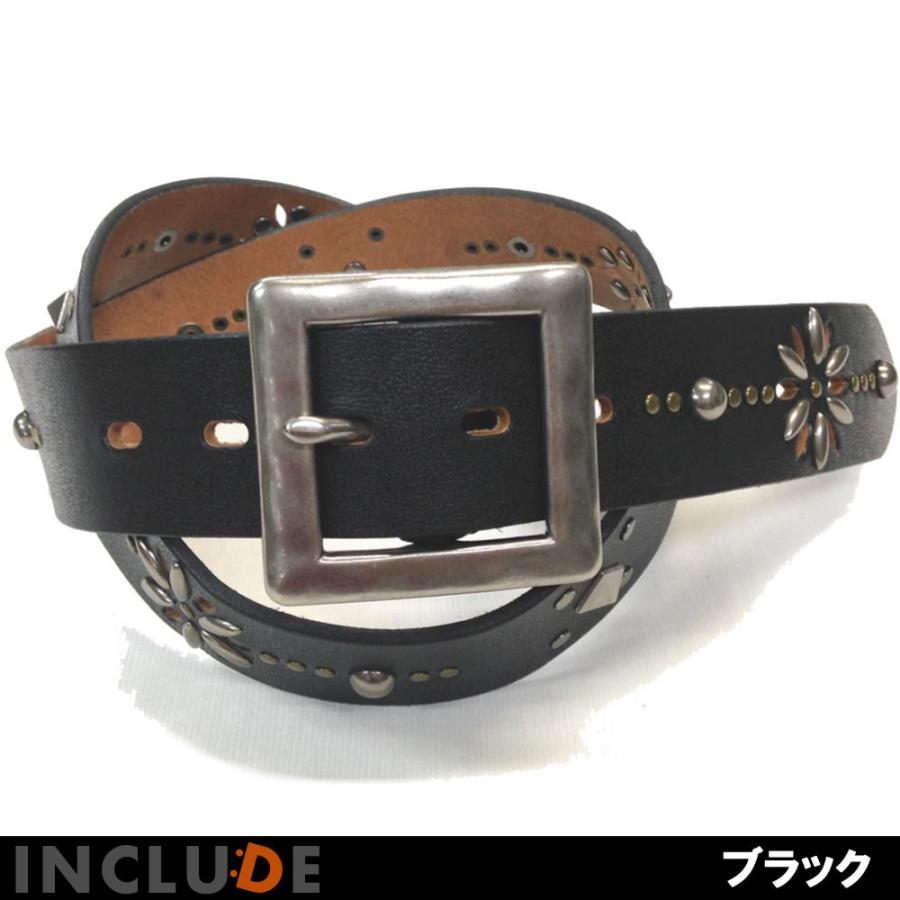 ベルト 本皮 牛革 帯切 サイズ調節可能 花柄 パンチングスタッズ 牛革ベルト ギャリソンバックル 全4カラー メンズ |  | 01