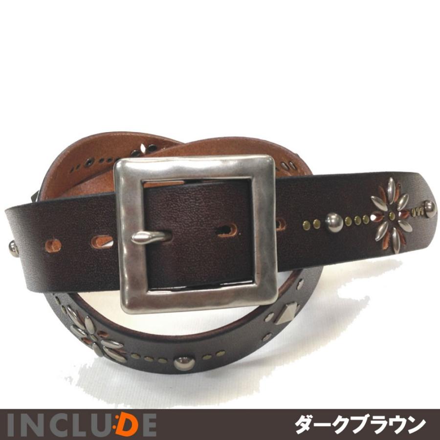 ベルト 本皮 牛革 帯切 サイズ調節可能 花柄 パンチングスタッズ 牛革ベルト ギャリソンバックル 全4カラー メンズ |  | 03