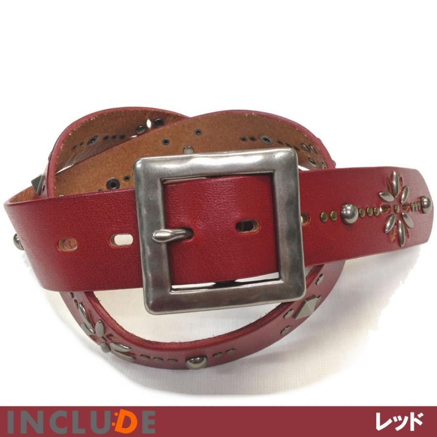 ベルト 本皮 牛革 帯切 サイズ調節可能 花柄 パンチングスタッズ 牛革ベルト ギャリソンバックル 全4カラー メンズ |  | 04