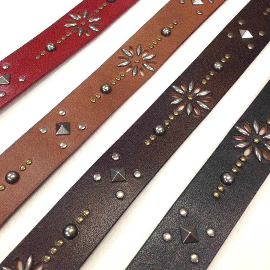 ベルト 本皮 牛革 帯切 サイズ調節可能 花柄 パンチングスタッズ 牛革ベルト ギャリソンバックル 全4カラー メンズ |  | 05