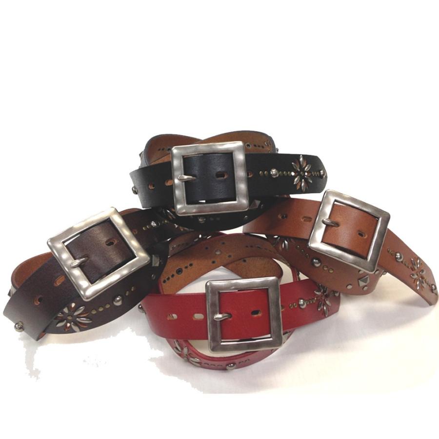 ベルト 本皮 牛革 帯切 サイズ調節可能 花柄 パンチングスタッズ 牛革ベルト ギャリソンバックル 全4カラー メンズ |  | 08