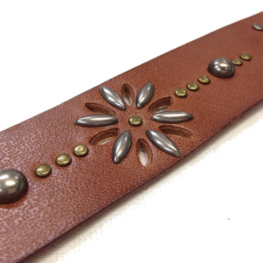 ベルト 本皮 牛革 帯切 サイズ調節可能 花柄 パンチングスタッズ 牛革ベルト ギャリソンバックル 全4カラー メンズ |  | 09