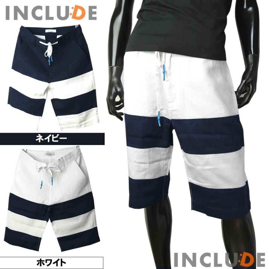 ボーダー ショートパンツ ハーフパンツ メンズ 鹿の子 パッチワーク 父の日 ジャカード ネイビー ホワイト S M L XL | 