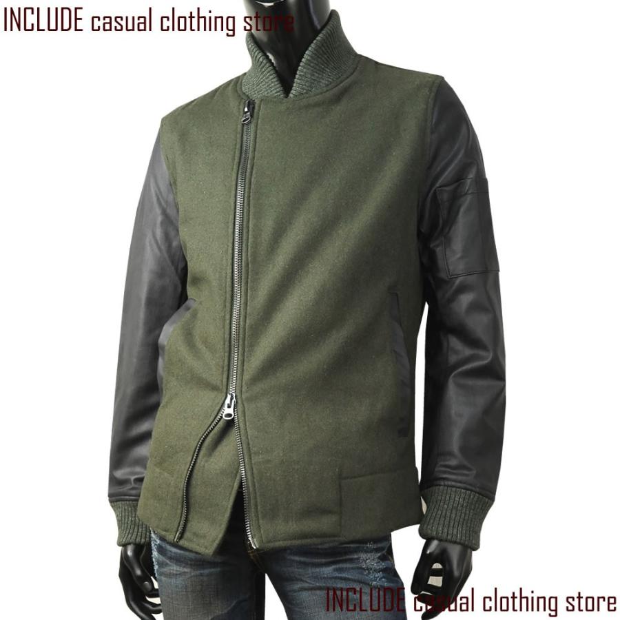 アシメ ジップ MA-1 MA1 PU レザー ウール ブルゾン 薄中綿 裏キルティング 斜めジップ WZIP メンズ M L |  | 01