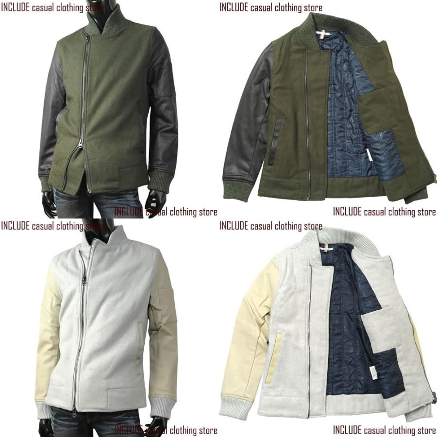 アシメ ジップ MA-1 MA1 PU レザー ウール ブルゾン 薄中綿 裏キルティング 斜めジップ WZIP メンズ M L |  | 03
