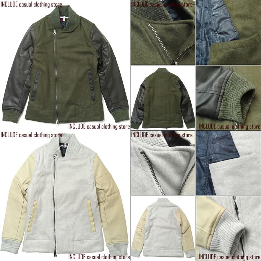 アシメ ジップ MA-1 MA1 PU レザー ウール ブルゾン 薄中綿 裏キルティング 斜めジップ WZIP メンズ M L |  | 04