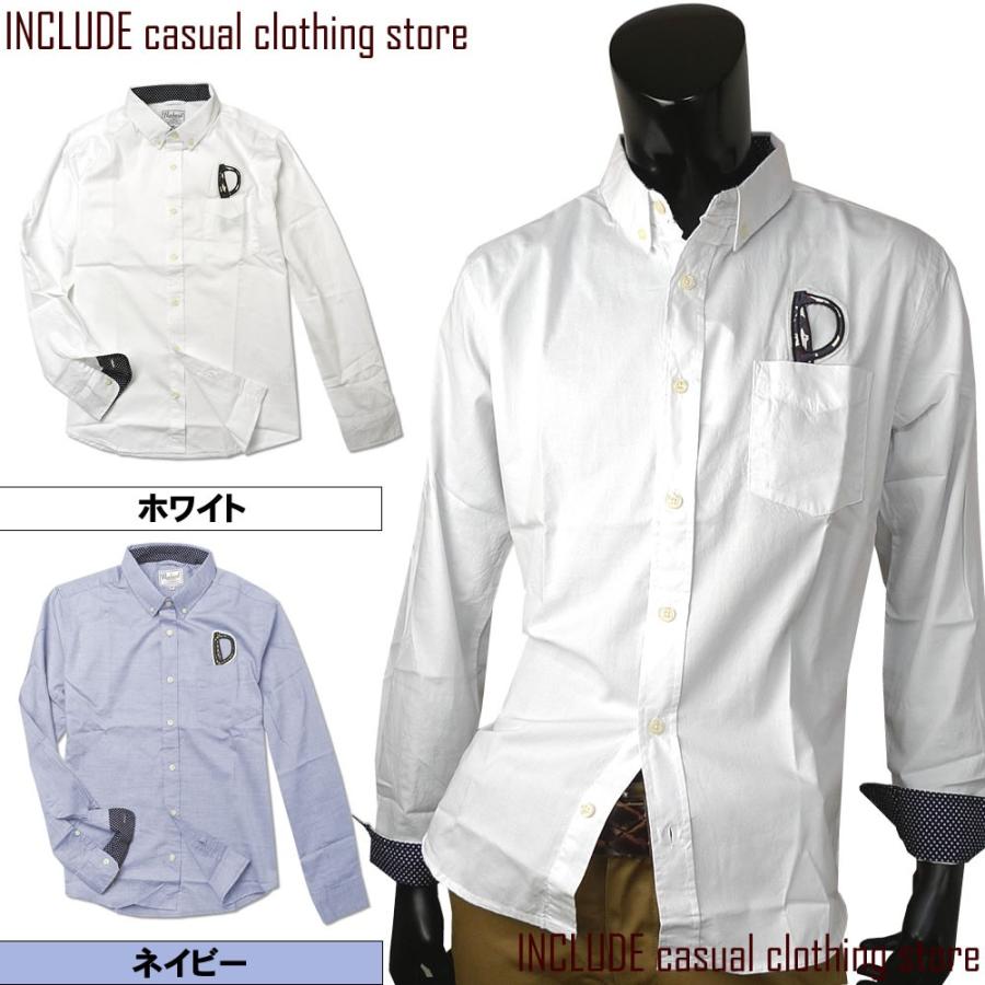 オックスフォード ボタンダウン 眼鏡ワッペン 長袖シャツ ドット 水玉 無地 メンズ | 