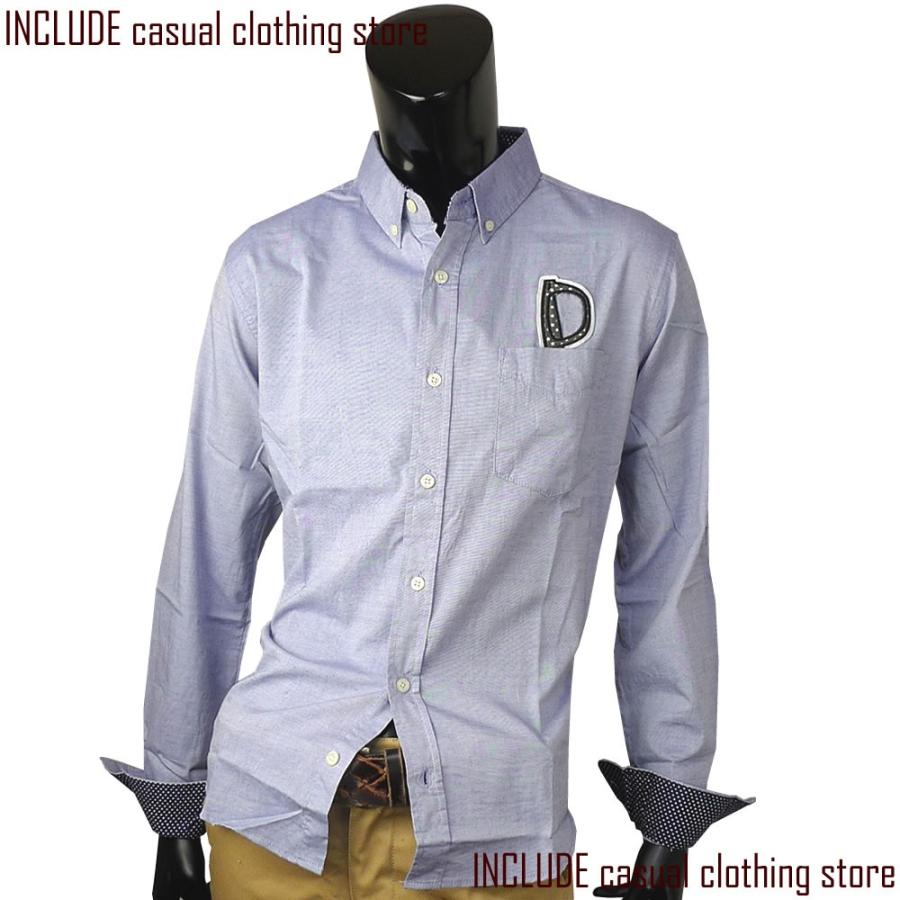 オックスフォード ボタンダウン 眼鏡ワッペン 長袖シャツ ドット 水玉 無地 メンズ |  | 01