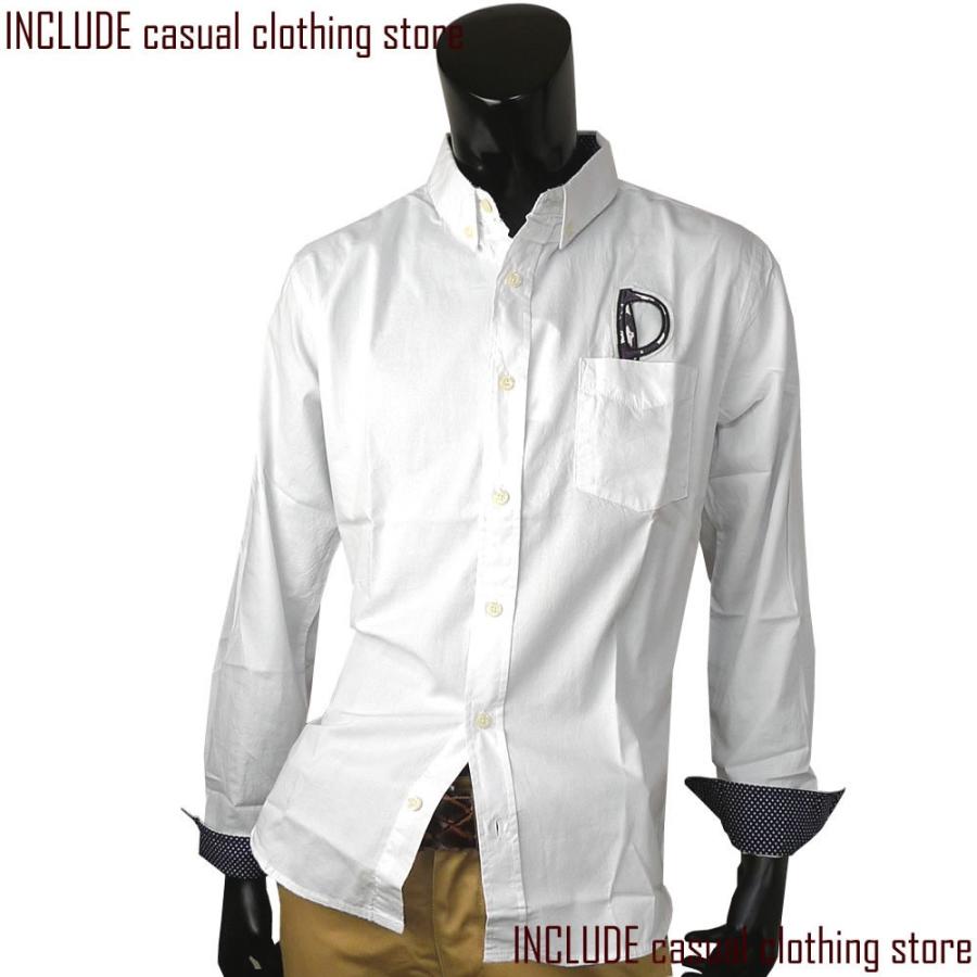 オックスフォード ボタンダウン 眼鏡ワッペン 長袖シャツ ドット 水玉 無地 メンズ |  | 02