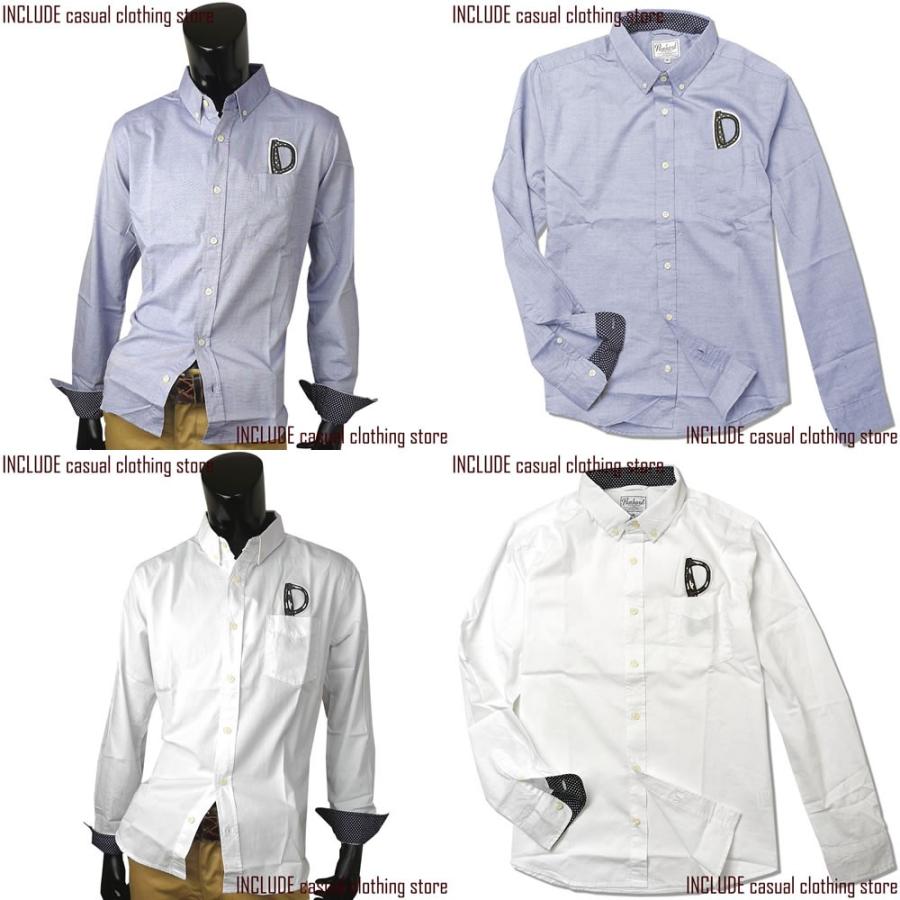 オックスフォード ボタンダウン 眼鏡ワッペン 長袖シャツ ドット 水玉 無地 メンズ |  | 03