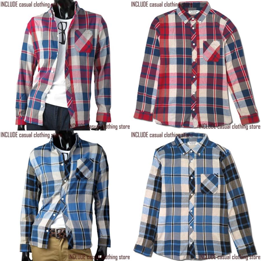 ツイルシャツ 綾織り チェックシャツ ボタンダウン 長袖シャツ メンズ |  | 03