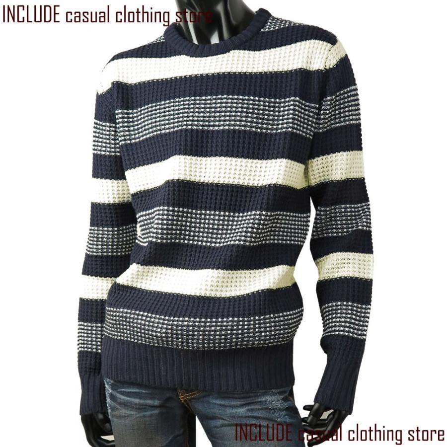 ボーダー クルーネック セーター ニット メンズ 長袖 Uネック BITTER M L LL(XL) |  | 01