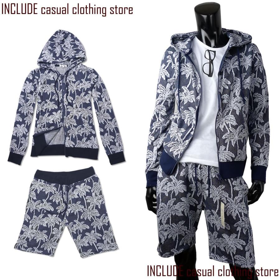 ジップパーカー ショートパンツ セットアップ ジャガード メンズ ネイビー グレー |  | 02