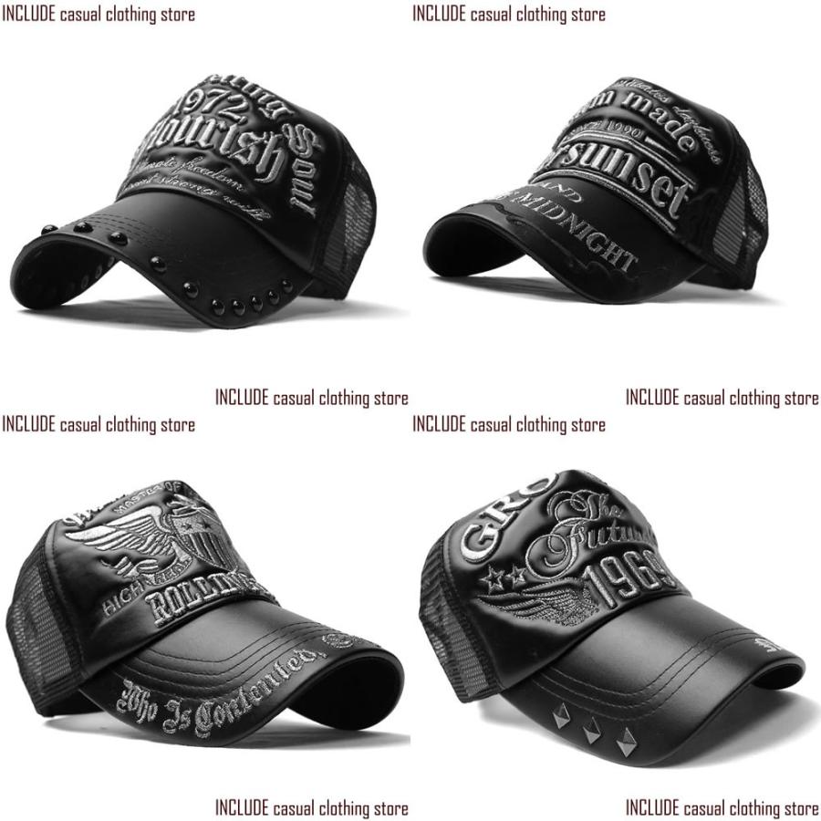 PUレザー メッシュキャップ アメカジ 刺繍 ライダー キャップ 帽子 ハードロック ロック 春 夏 |  | 01