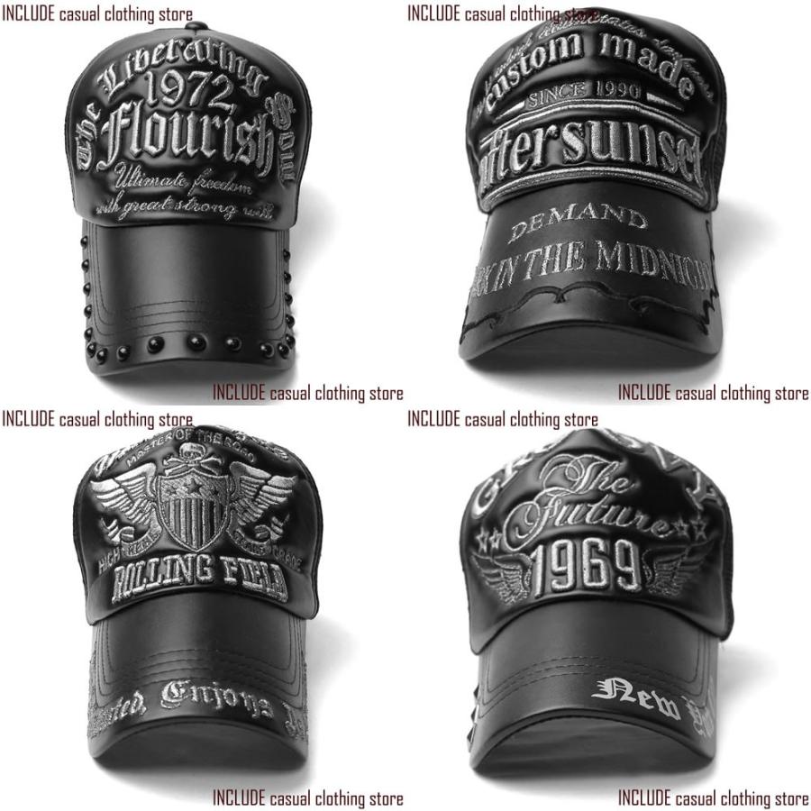 PUレザー メッシュキャップ アメカジ 刺繍 ライダー キャップ 帽子 ハードロック ロック 春 夏 |  | 02