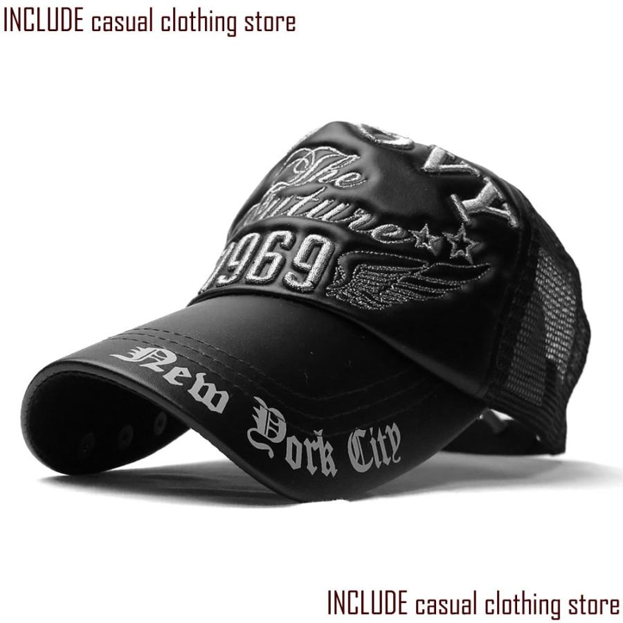 PUレザー メッシュキャップ アメカジ 刺繍 ライダー キャップ 帽子 ハードロック ロック 春 夏 |  | 03