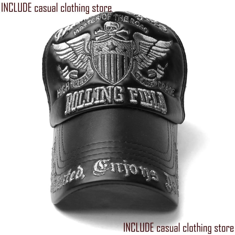 PUレザー メッシュキャップ アメカジ 刺繍 ライダー キャップ 帽子 ハードロック ロック 春 夏 |  | 04