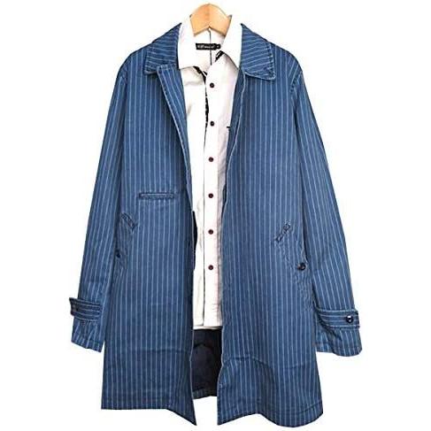 インディゴ ストライプ ステンカラーコート オーバーサイズ ビッグシルエット デニムコート スプリングコート 送料込 | 