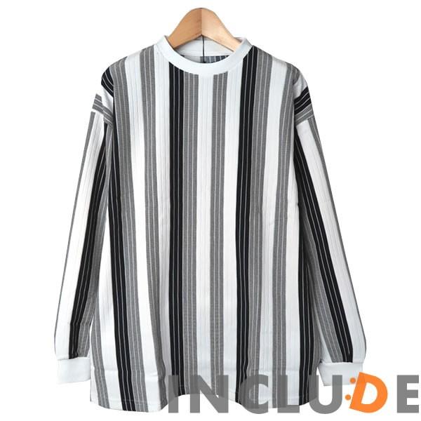 ビッグシルエット ジャカード ジャガード ストライプロンT リップル ドロップショルダー ゆるT ルーズ ロングT 織物 |  | 01