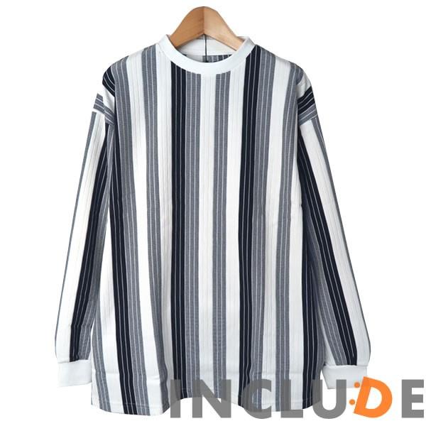 ビッグシルエット ジャカード ジャガード ストライプロンT リップル ドロップショルダー ゆるT ルーズ ロングT 織物 |  | 04