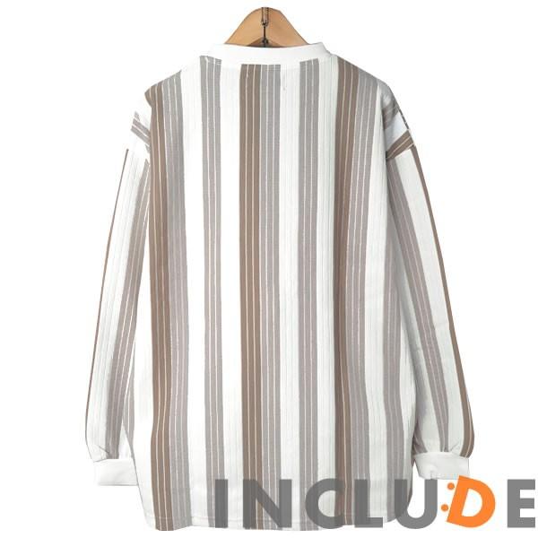 ビッグシルエット ジャカード ジャガード ストライプロンT リップル ドロップショルダー ゆるT ルーズ ロングT 織物 |  | 08