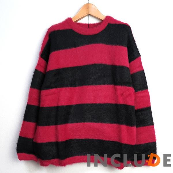 フェレットタッチ モヘア ボーダー オーバーサイズ クルーニット ゆるふわニット メンズ |  | 02