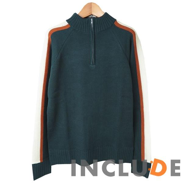 ハーフジップニット セーター カラーニット ニット ニットソー 袖ライン ラグラン スポーティー ハーフジップ 長袖 メンズ カ |  | 05