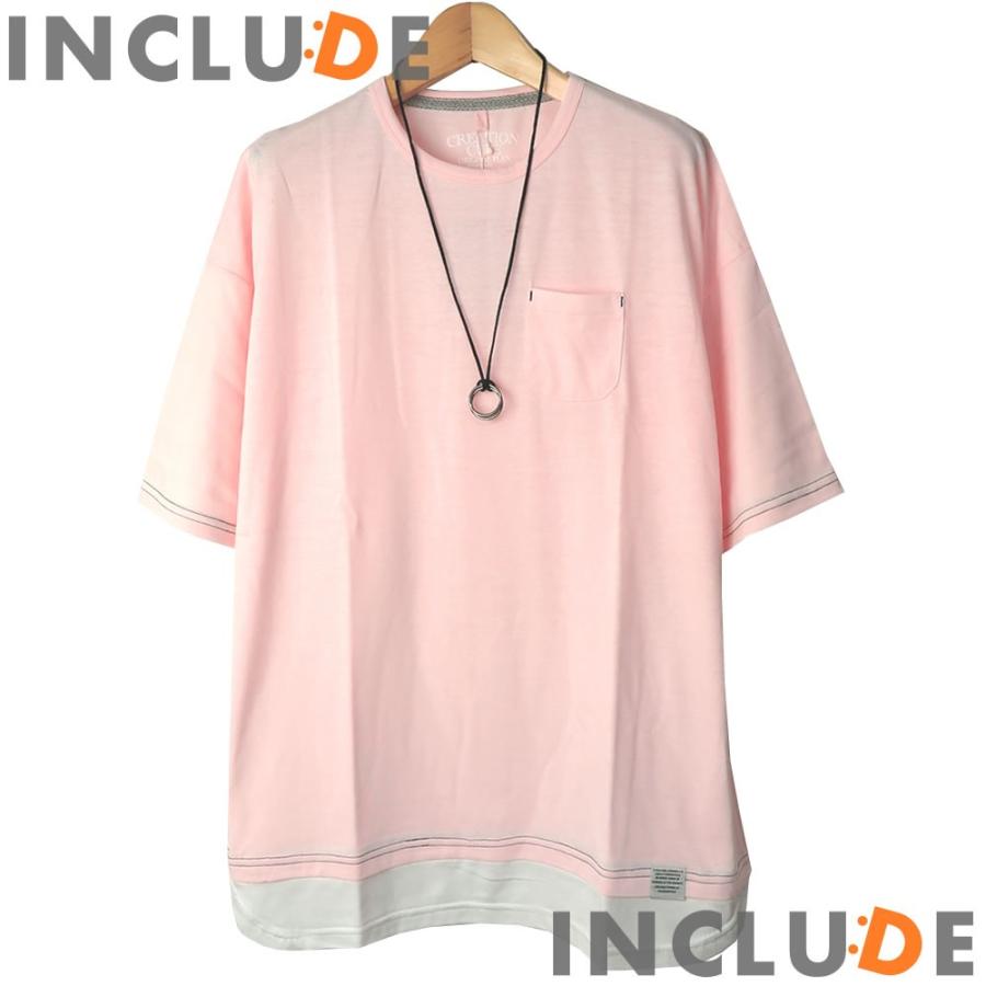 送料無料 オーバーサイズ ビッグシルエット フェイクレイヤード 半袖Ｔ ストリート 重ね着 クルーネック スポーティー |  | 01