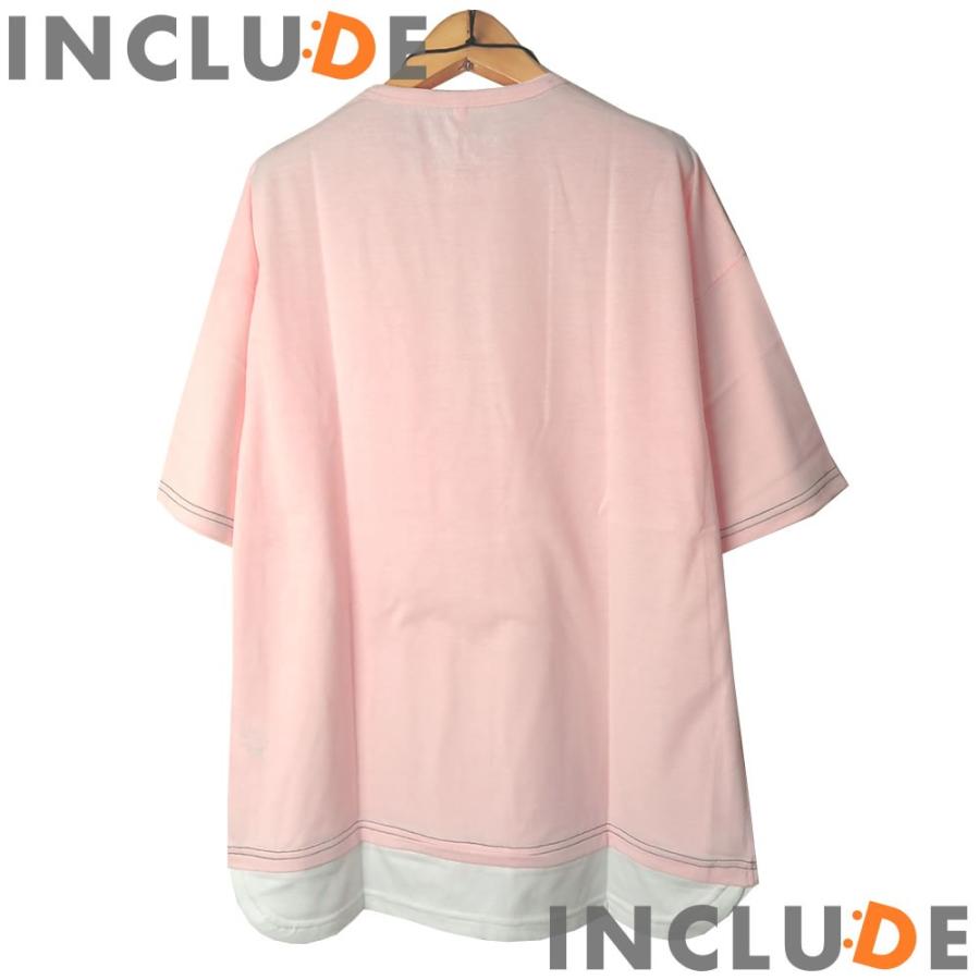 送料無料 オーバーサイズ ビッグシルエット フェイクレイヤード 半袖Ｔ ストリート 重ね着 クルーネック スポーティー |  | 02