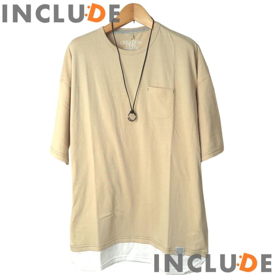 送料無料 オーバーサイズ ビッグシルエット フェイクレイヤード 半袖Ｔ ストリート 重ね着 クルーネック スポーティー |  | 04