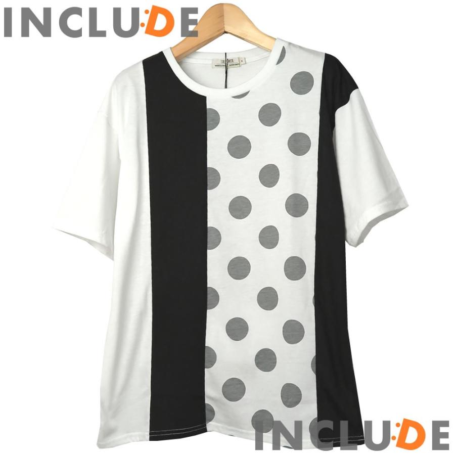 送料無料 ビッグシルエット ドット 水玉 ストライプ ドロップショルダー 半袖Ｔ ストリート  総柄 メンズ |  | 01