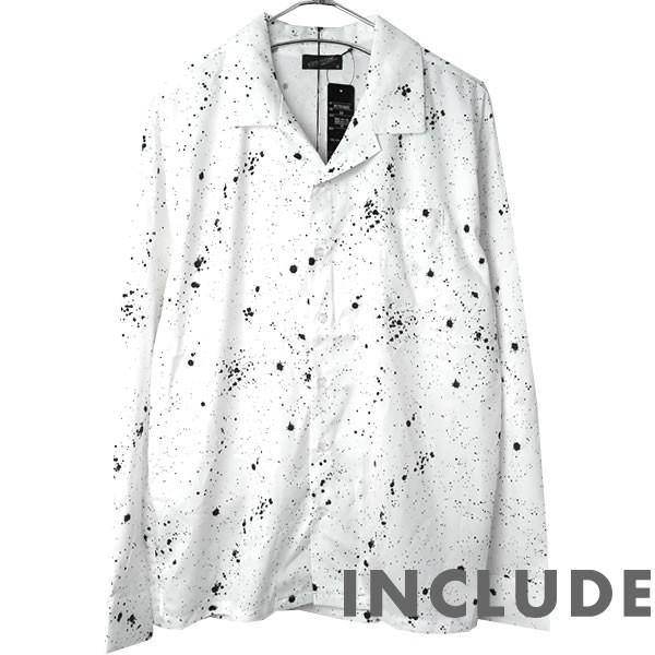 長袖シャツ 開襟シャツ ストライプ ロゴ 英語 文字 モノトーン 総柄 クラック ペンキ オープンカラー 春秋服 ワイドシルエッ |  | 08