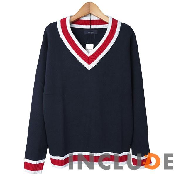 Ｖネックニット セーター カラーニット ニット チルデンニット ニットソー ビッグ ワイド インナー 長袖 メンズ カジュアル |  | 04